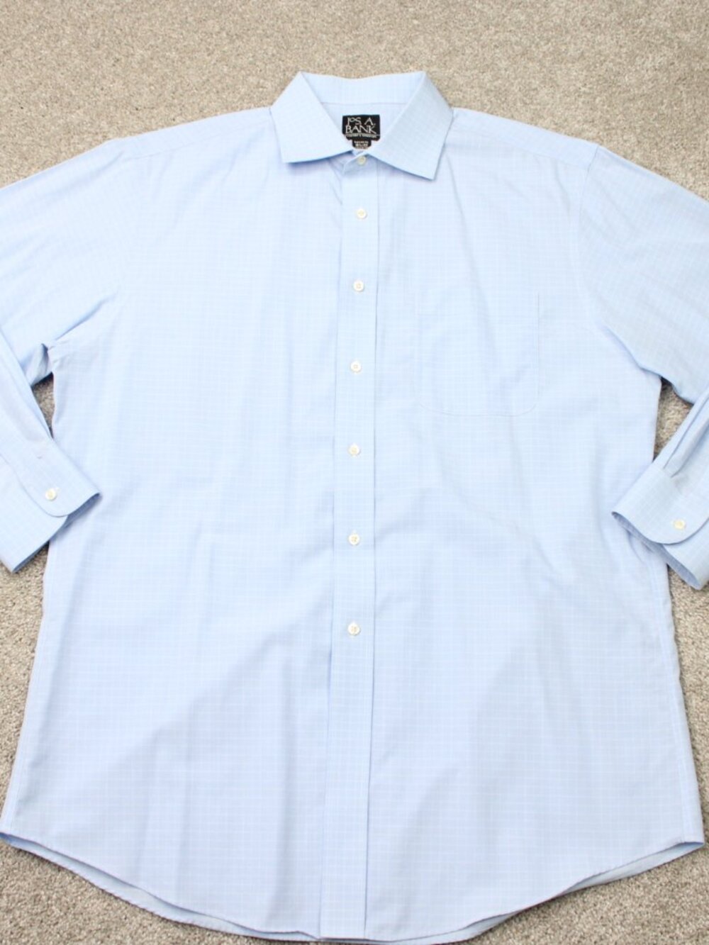 Jos A Bank Shirt Mens 16 1/2, 33 Blue Traveler's Tailored Fit Cotton Long Sleeve - Picture 2 of 11